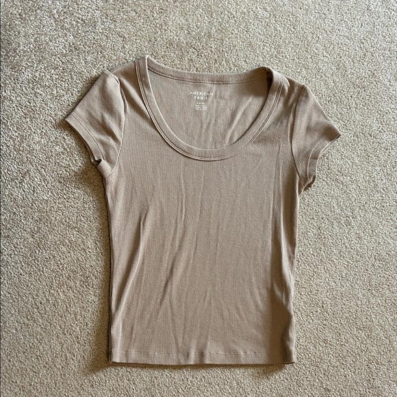 American Eagle Outfitters Tops - American Eagle crop ribbed Tan Short Sleeve Tee